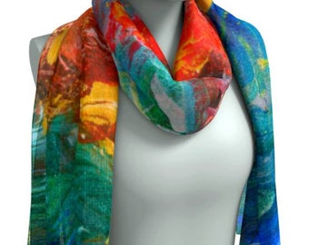 Color Splash-Long Scarf | 10"×45" | Artprint Scarf | Limited Edition | Abstract Artprint Scarf | Silk Scarf | Satin Scarf |