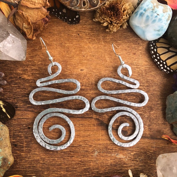 Silver Swirl Wire Earrings, Aluminum Earrings, Funky Wire Jewelry, Lightweight Earrings, Sterling Silver, Hypoallergenic, Dangle and Drop