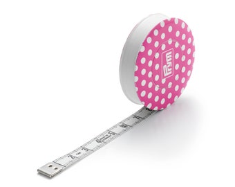 Spring Tape Measure, 150cm. Prym Love Pink Polka Dot Measuring Tape