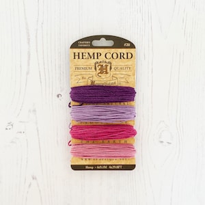 Cordón de cáñamo: 4 x 9,1 m, 1 mm de ancho. Cordón 100 % cáñamo Hemptique. Barra de bayas - Morados y rosas. Ecológico, sostenible y biodegradable.