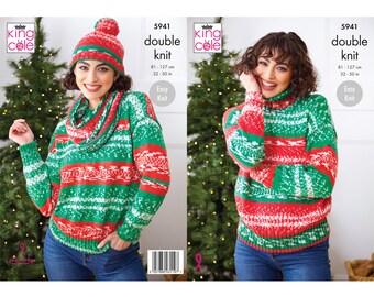 Modello di maglia per maglione, cappuccio e cappello natalizio: maglia facile (stampata)