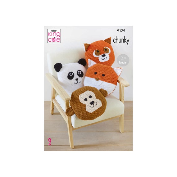 King Cole Animal Cushions 'Easy' Crochet Pattern 9179 - Chunky King Cole Animal Cushions 'Easy' Crochet Pattern 9179 - Chunky
