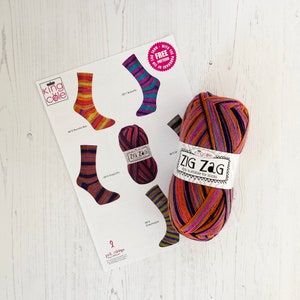 Knitting Kit. Socks in Dragonfly Self Striping Yarn. 100g Ball of 4 Ply Sock Yarn with Pattern