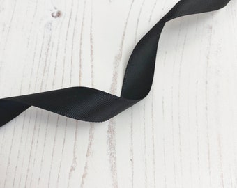 Ribbon: Satin, Double Sided in Black. 15mm Wide by 1 Metre Lengths