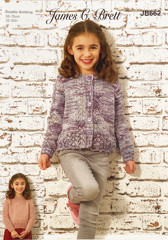 Patron de tejido Cardigan y sueter para ninas de 3 a 12 anos con detalle de encaje. Cardigan y sueter para tejer en lana DK Etsy Espana