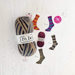 Knitting Kit. Socks in Mayfly Self Striping Yarn. 100g Ball of 4 Ply Sock Yarn with Pattern