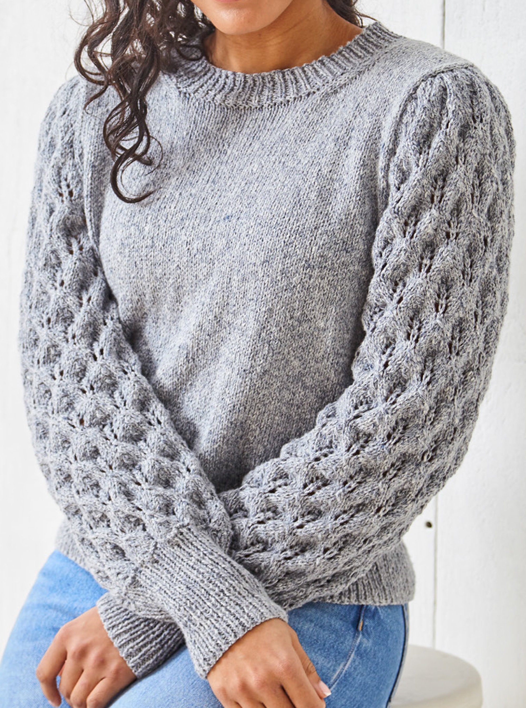 Lace Sweater Knitting Pattern: King Cole Denim DK Yarn (printed