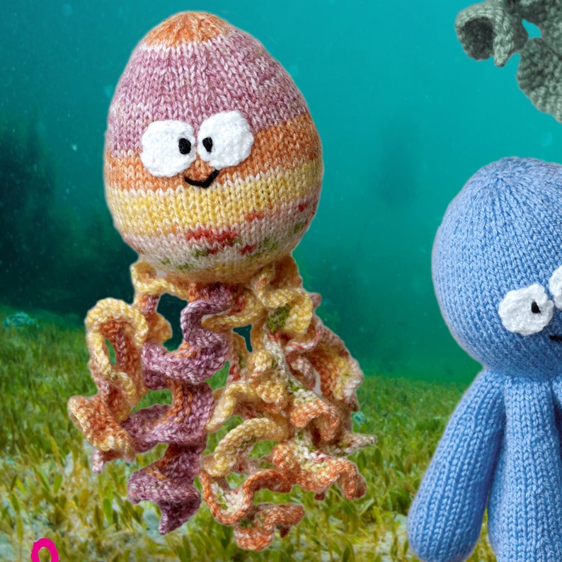 Patron de tricot : Octopus et Squid Toys en DK Yarn. Créatures marines amusantes à tricoter en fil DK. Modèle de tricot de jouet inhabituel image 4