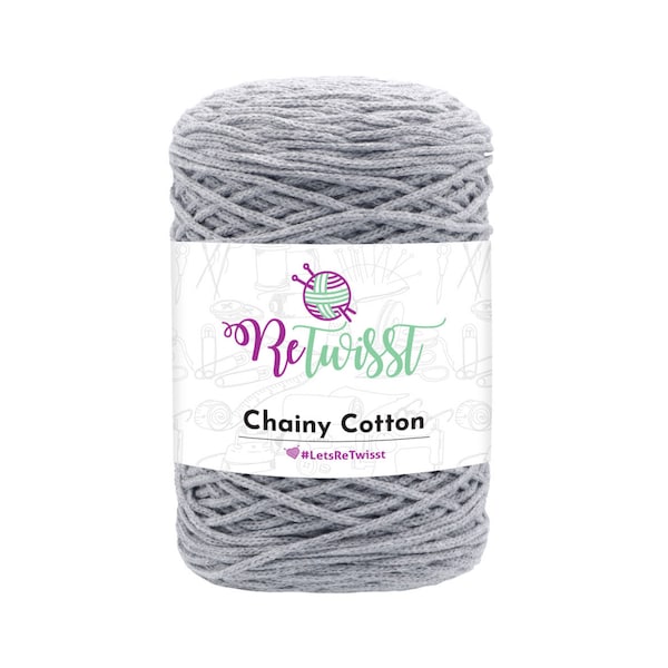 Fil de coton recyclé: Amigurumi, Macrame, Tricot et Cordon de crochet. Retwisst Chainy Cotton, Gris