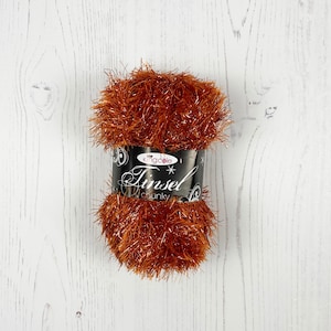 Tinsel Yarn: Rusty. Orange Sparkle Tinsel Yarn. Speciality Craft Yarn. 50g Balls of King Cole Tinsel Chunky Yarn in Rusty Orange