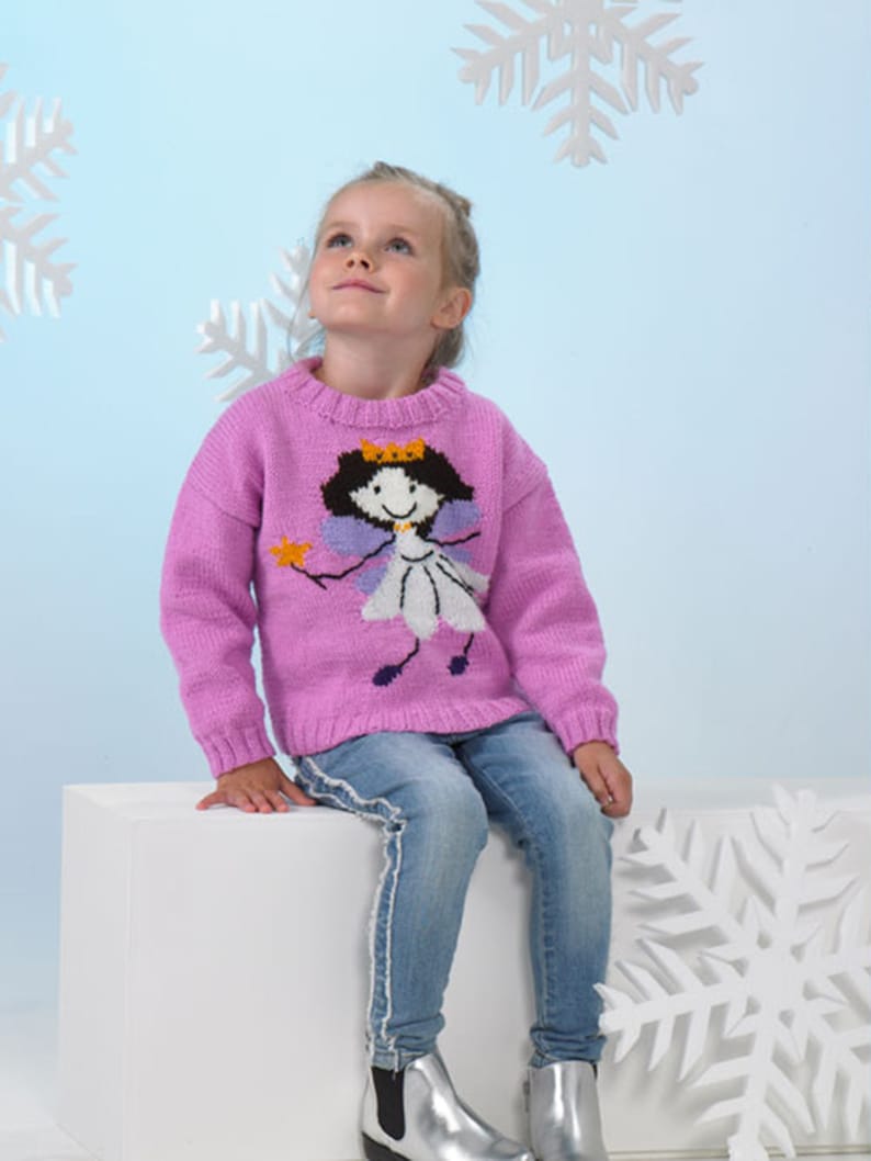 Knitting Pattern: Fairy Jumper For Kids in Sizes 20-30in. Knit a Girl's Jumper with a Fairy in DK Yarn. Child Fairy Sweater Knitting Pattern image 4