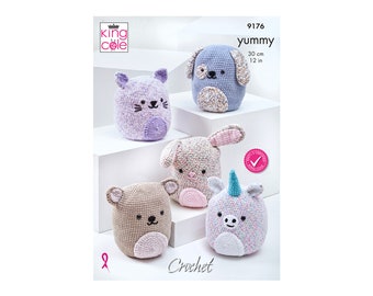 Amigurumi Squishy Toys Crochet Pattern: Cat, Dog, Bear, Rabbit, Unicorn (Printed)