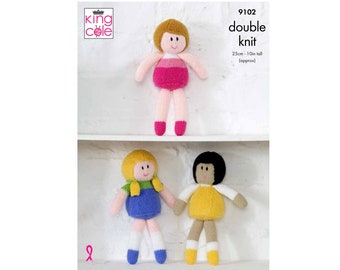 Modèle de tricot : Poupées en fil DK. Trois jouets de poupée mignons à tricoter en fil DK. Modèle de tricot de poupée amusante