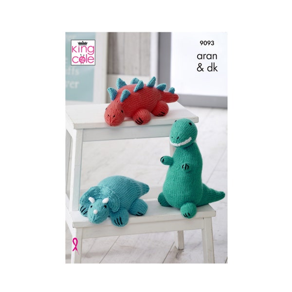 Modèle de tricot : jouets tricotés en forme de dinosaure. Dinosaures à Aran et DK Yarn. Modèle de tricot jouet dinosaure. Modèle de tricot King Cole