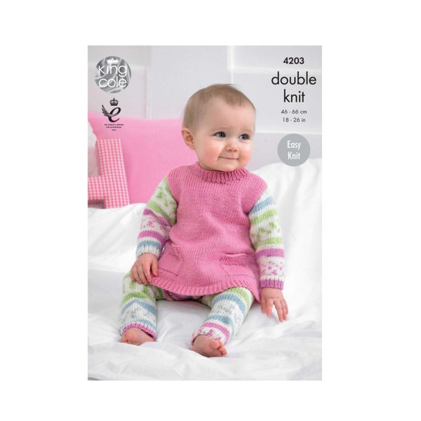 Knitting Pattern: Baby Tunic, Cardigan and Leggings for Girls Ages 6 Months to 7 Years. Easy Knit Baby Clothes in DK Yarn