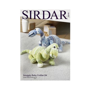 Knitting Pattern: Dinosaur Knitted Toys. Dinosaurs in Sirdar Snuggly Baby Crofter DK Yarn. Toy Knitting Pattern. DK Yarn Knitting Pattern