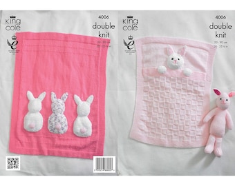 Modèle de tricot DK : couvertures pour bébés et lapin tricotés avec du fil DK. Couvertures pour landau et lit de bébé, cadeau idéal pour une naissance ou une baby shower