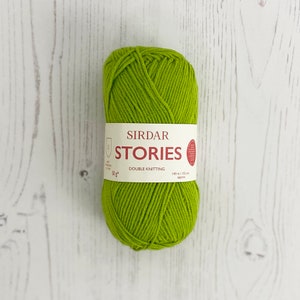 DK Yarn: Sirdar Stories in Picnic, Grass Green, 50g. Cotton Rich Blend, Light Worsted Yarn