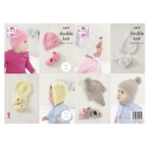 Breipatroon babymutsje en slof: King Cole, DK (bedrukt)