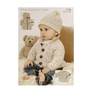 Strickmuster: Baby Pullover, Jacke und Mütze in den Größen 0-7 Jahre. Babykleidung in Sirdar Snuggly Baby DK Wolle gestrickt Bild 1