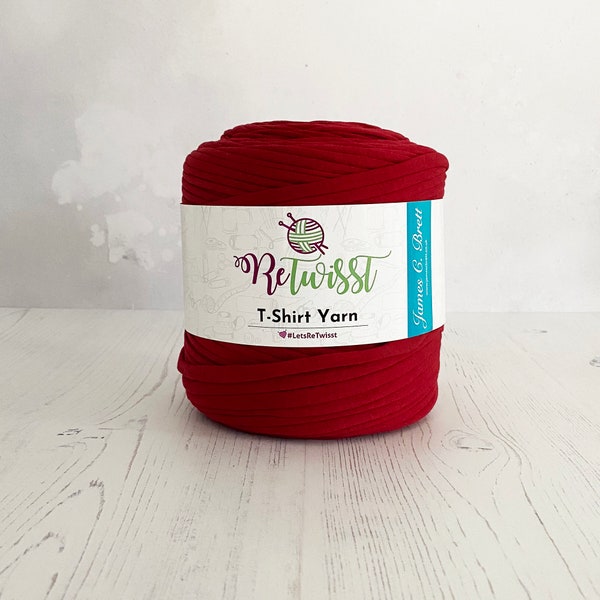 Yarn: Retwisst Tshirt Yarn, Red 650g. 100% Recycled Yarn. Eco Friendly Tshirt Yarn for Knitting and Crochet. Cotton Recycled Thick Yarn