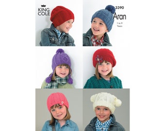 Modèle de tricot : Bonnets pour enfants en fil d'Aran. Six modèles pour garçons et filles âgés de 1 à 9 ans