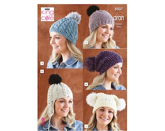Aran Garn Damenmützen-Strickanleitung: 5 Designs (Gedruckt)
