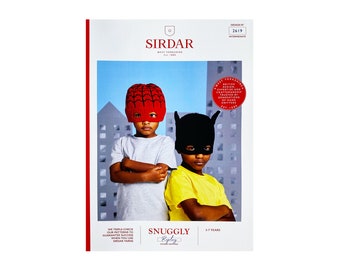 Knitting Pattern: Sirdar Super Hero Hats in DK Yarn for Kids Ages 3-7. Bat and Web Super Hero Hats to Knit. Sirdar Superhero Collection