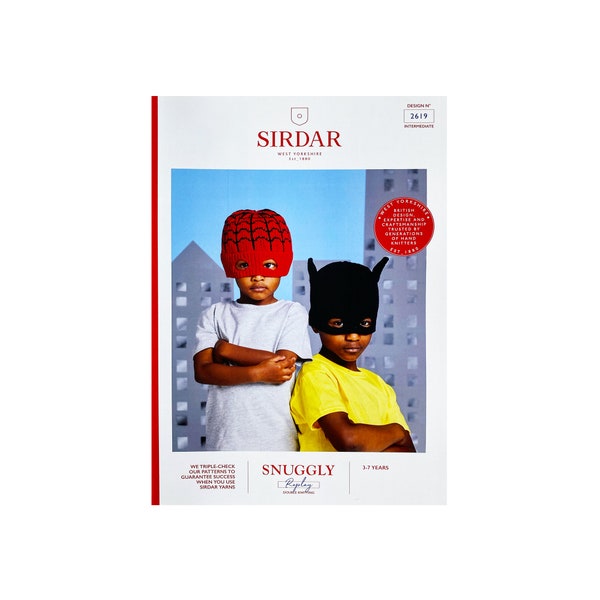 Knitting Pattern: Sirdar Super Hero Hats in DK Yarn for Kids Ages 3-7. Bat and Web Super Hero Hats to Knit. Sirdar Superhero Collection