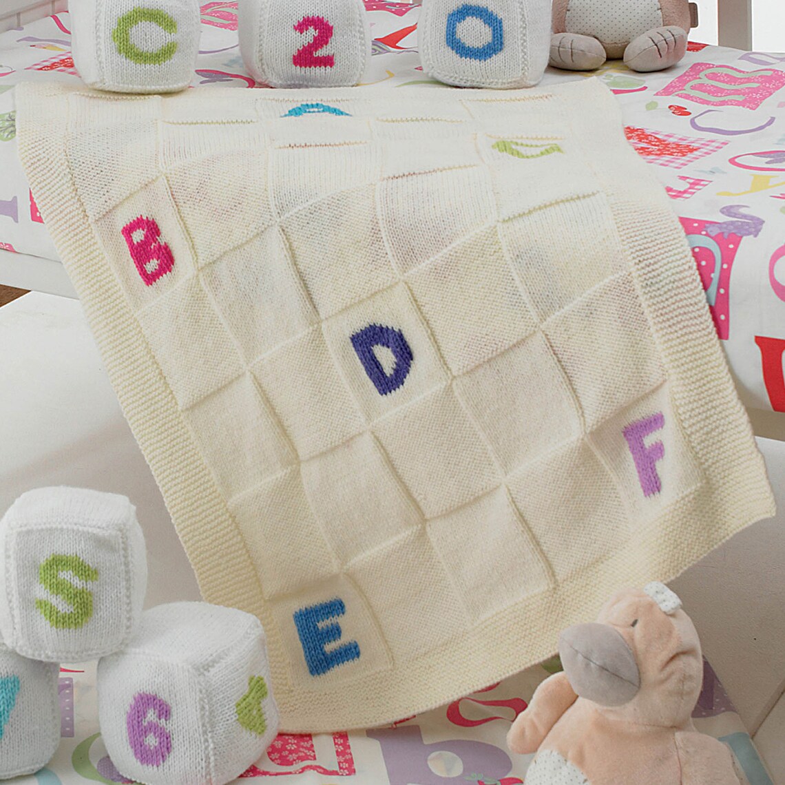 Knitting Pattern Baby Blanket Alphabet Blocks and Bunting Etsy