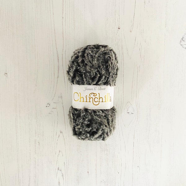 Yarn: Chinchilla Yarn in Black/Grey, 100g. Fur Effect Yarn for Knitting Winter Accessories. James C Brett Chinchilla Yarn in Black/Grey