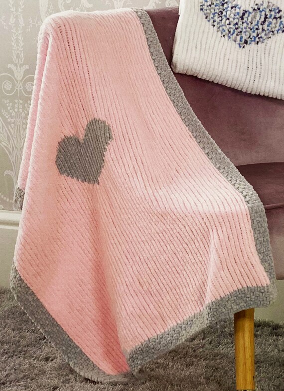 Knitting Pattern Baby Blankets With Love Heart in Super Soft