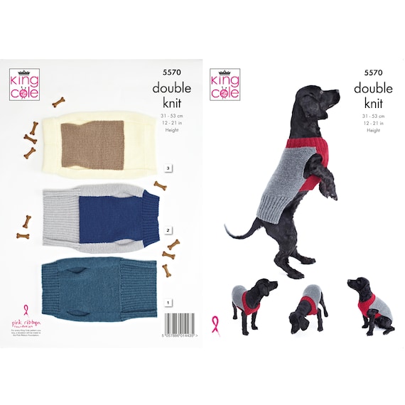 King Cole Dog Coats Knitting Pattern 5570 - Double Knit King Cole Dog Coats Knitting Pattern 5570 - Double Knit
