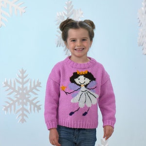 Knitting Pattern: Fairy Jumper For Kids in Sizes 20-30in. Knit a Girl's Jumper with a Fairy in DK Yarn. Child Fairy Sweater Knitting Pattern image 2