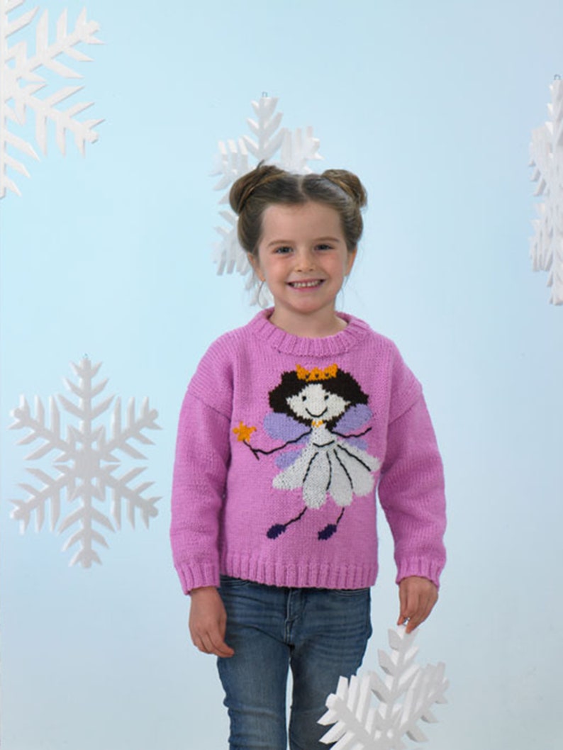 Knitting Pattern: Fairy Jumper For Kids in Sizes 20-30in. Knit a Girl's Jumper with a Fairy in DK Yarn. Child Fairy Sweater Knitting Pattern image 2