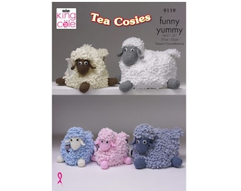 Knitting Pattern: Sheep Teapot Cosy. Hand Knitted in King Cole Funny Yummy Yarn