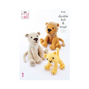 King Cole Novelty Toy Lion Family Knitting Pattern 9152 - Chunky & Double Knit King Cole Novelty Toy Lion Family Knitting Pattern 9152 - Chunky & Double Knit