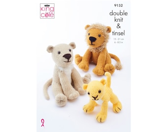 Lion Family Knitting Pattern: DK and Tinsel Yarn (Printed)