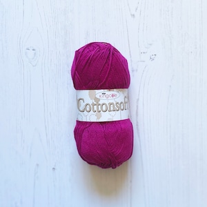 Yarn: Cottonsoft DK in Pink. King Cole Cottonsoft 100% Cotton Yarn 100g Ball, Magenta