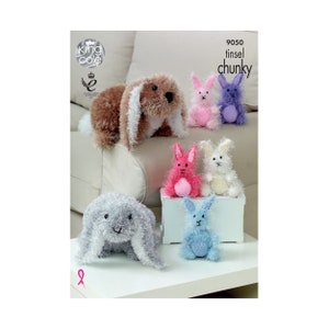 King Cole Novety Toy Rabbits Knitting Pattern 9050 - Tinsel Chunky & DK King Cole Novety Toy Rabbits Knitting Pattern 9050 - Tinsel Chunky & DK