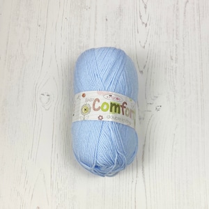DK Yarn: Baby Comfort DK Yarn in Pale Blue. King Cole Baby Comfort DK Yarn, 100g Ball in Sky. Baby Yarn for Baby Clothes and Blankets