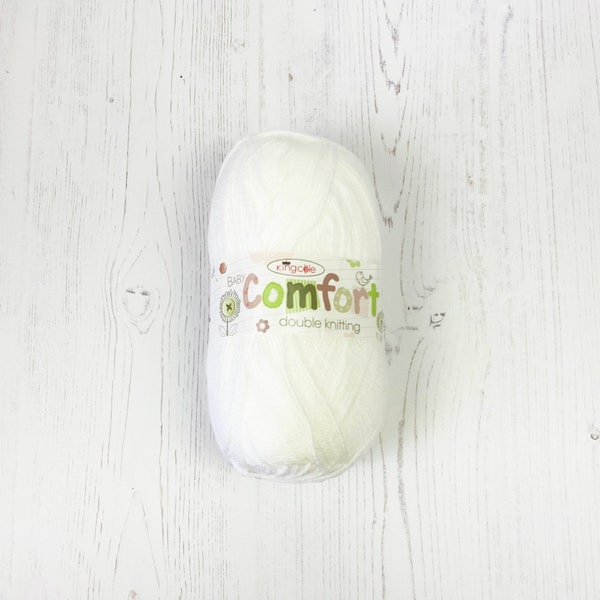 Fil DK : fil DK Baby Comfort en blanc. King Cole Baby Comfort Laine peignée légère, pelote de 100 g. Fils de bébé pour vêtements et couvertures de bébé