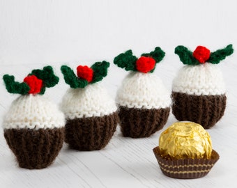 Hand-Knitted Christmas Pudding Chocolate Covers: Set of Four Party Favors