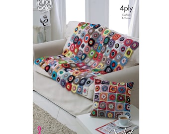 Granny Square Crochet Throw and Cushion Pattern: Flower Trellis (Printed)