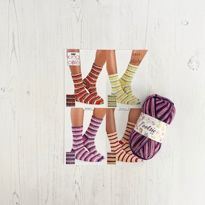 Sock Knitting Kit. Socks in Fig Footsie Self Striping Yarn. 100g Ball of 4 Ply Sock Yarn with Pattern