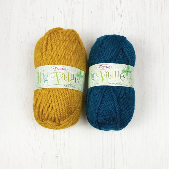 Super Chunky Yarn Petrol and Mustard. King Cole Big Value Super