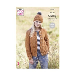 Strickanleitung: Super Chunky Cardigan, Mütze und Schal. Damen Strickjacke aus Super Chunky Garn. Super Dicke Mütze und Schal zum Stricken