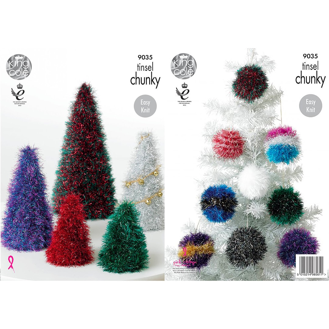 Knitting Pattern Tinsel Christmas Trees and Baubles. Hand Knitted