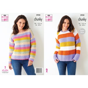 Chunky Yarn Striped Sweater Knitting Pattern: Raglan & Dropped Sleeve (Printed)