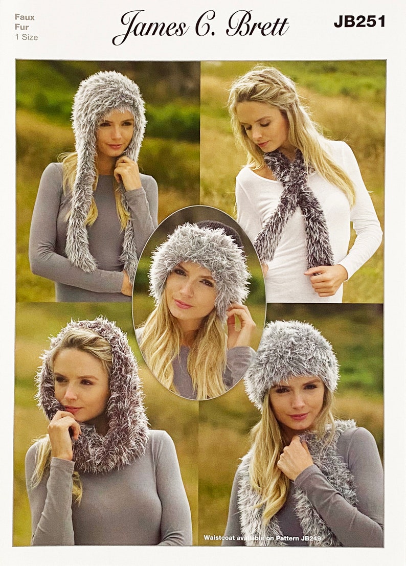 Modèle de tricot : accessoires d'hiver en fausse fourrure. Bonnets, snood et tour de cou en fausse fourrure. Accessoires pour femmes super stylés et tendance à tricoter image 8